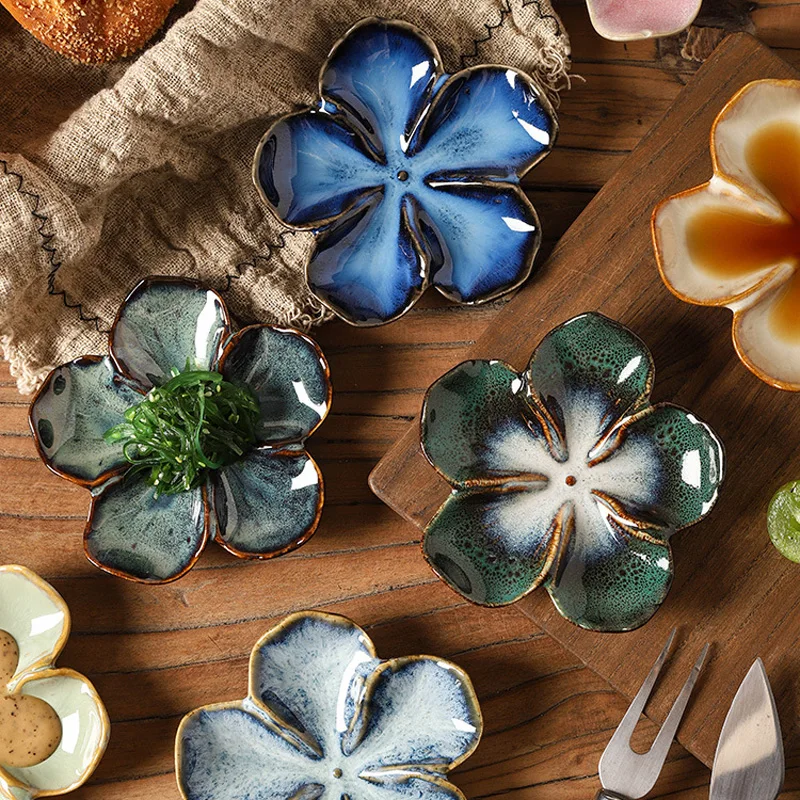 kf-S5e19670cbfa042c896572c5c087b3e49S Petal-shaped Dipping Sauce Multi-color Small Plate Luxury Holiday Gift Salad Vegetable and Fruit Ceramic Plate Kitchen Tableware - Image 1