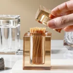 Luxury Crystal Glass Toothpick Box Barrel Home Dining Table Hotel Cotton Swab Dental Floss Storage Box Jar Clear Glass Container