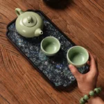 Large Lacquer Electric Wood and Pearl of Pearl Rectangular Tray Household Dry Brewing Tea Tray Enamel Light Luxury Tea Table - Image 3