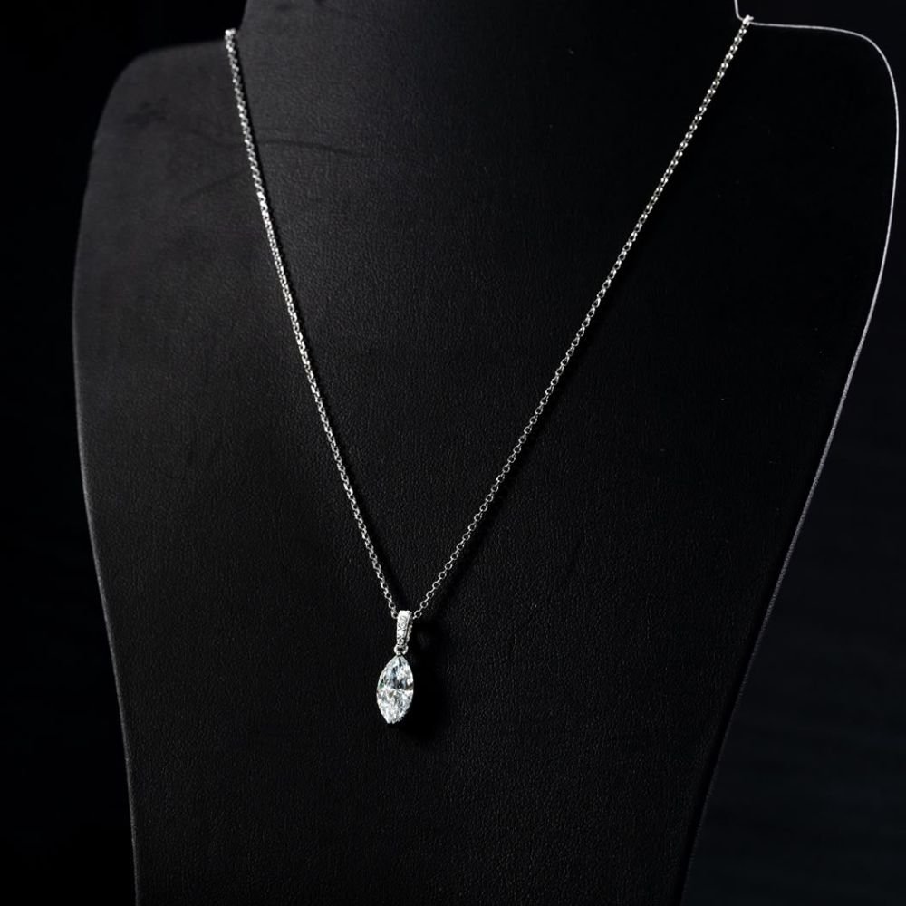 VR01N (1) DiamondLite CZ Marquise-Cut Adjustable Pendant Necklace – Sterling Silver (20") - Image 1
