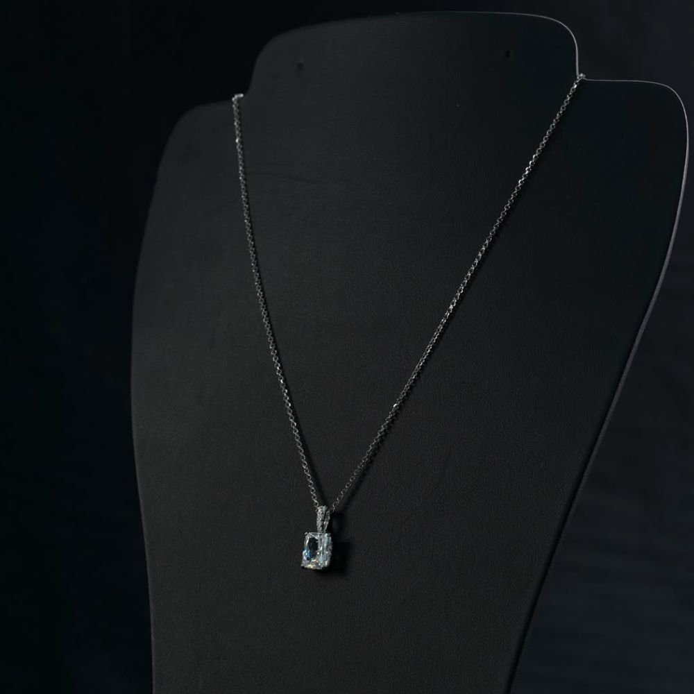 VR03N (1) DiamondLite CZ Emerald-Cut Adjustable Pendant Necklace – Sterling Silver (20") - Image 1