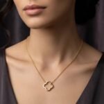 Open Clover Rolo Necklace – Sterling Silver, 18K Gold Plated (16"+3") - Image 2