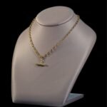 DiamondLite CZ T-Bar Rolo Necklace – Sterling Silver, 18K Gold Plated (18"+2")