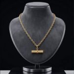 DiamondLite CZ T-Bar Rolo Necklace – Sterling Silver, 18K Gold Plated (18"+2") - Image 3