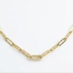 DiamondLite CZ Paperclip Link Necklace – Sterling Silver, 18K Gold Plated (16"+2") - Image 3