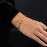 DiamondLite CZ Pavé Paperclip Link Bracelet – Sterling Silver, 18K Gold Plated (6.75"+1.25") - Image 3