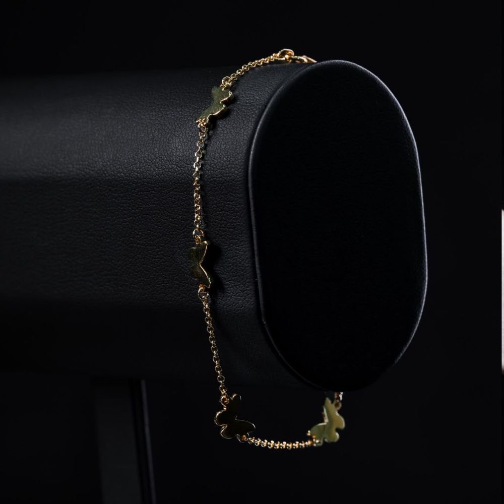 VR14B (1) Butterfly Station Bracelet – Sterling Silver, 18K Gold Plated (6.5"+1") - Image 1