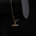DiamondLite CZ T-Bar Rolo Bracelet – Sterling Silver, 18K Gold Plated (6.5"+1.25")