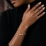 DiamondLite CZ T-Bar Rolo Bracelet – Sterling Silver, 18K Gold Plated (6.5"+1.25") - Image 2