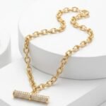 DiamondLite CZ T-Bar Rolo Bracelet – Sterling Silver, 18K Gold Plated (6.5"+1.25") - Image 3