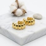 14mm Puffy Ribbed Half Hoop Earrings – Sterling Silver, 18K Gold Plated - Image 2