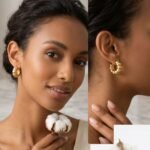 14mm Puffy Ribbed Half Hoop Earrings – Sterling Silver, 18K Gold Plated - Image 3