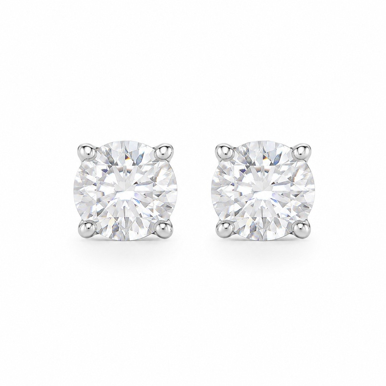 Classic Round Cut Cubic Zirconia Solitaire Stud Earrings for Women, 4-Prong Silver Tone , Everyday & Party Jewelry1 - Image 1