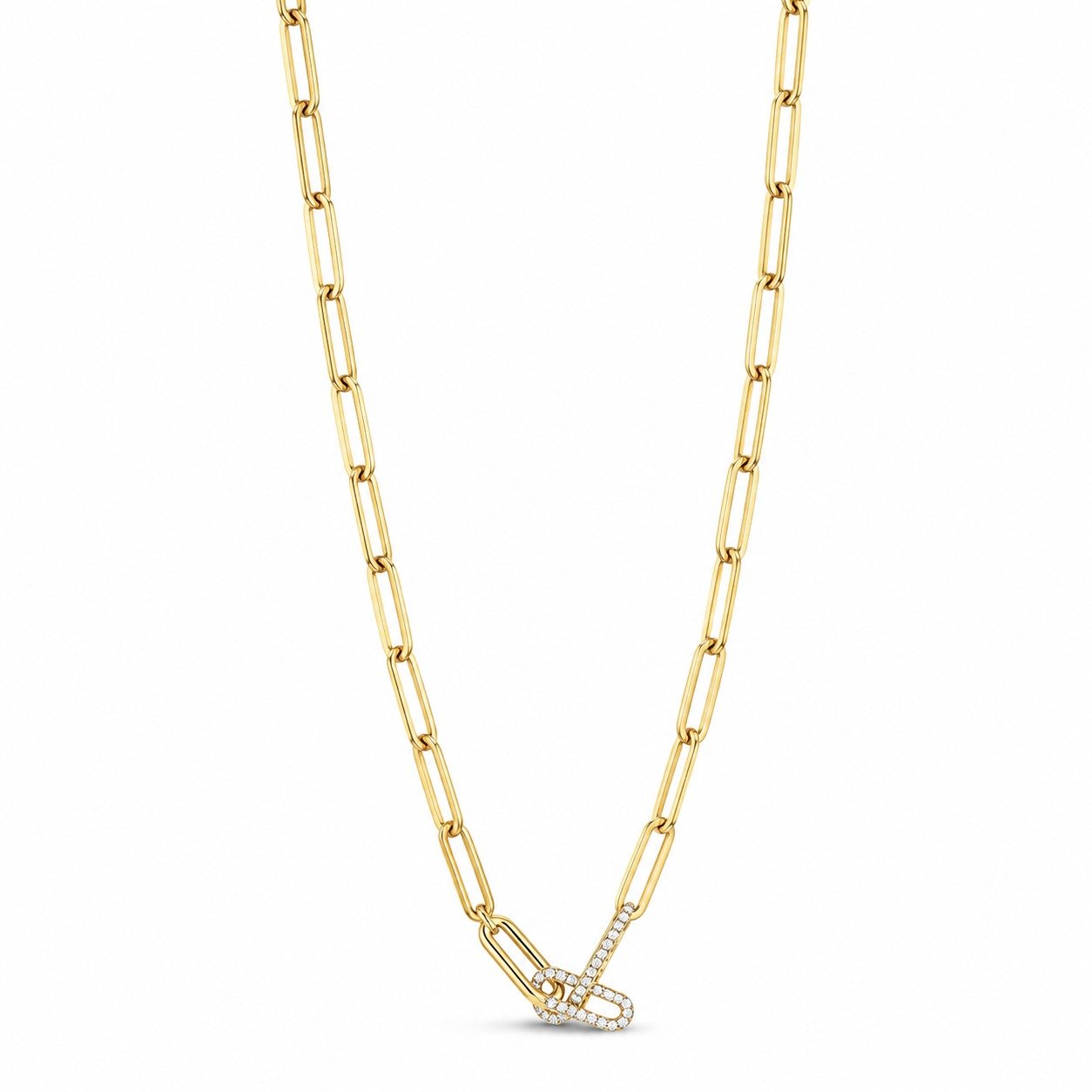 Elegant Gold Paperclip Link Necklace with Crystal Pavé Clasp Pendant for Women , Minimalist Statement Chain Jewelry - Image 1